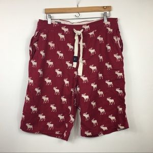Abercrombie Fitch Mens M Red Reindeer Christmas Print Shorts Cotton